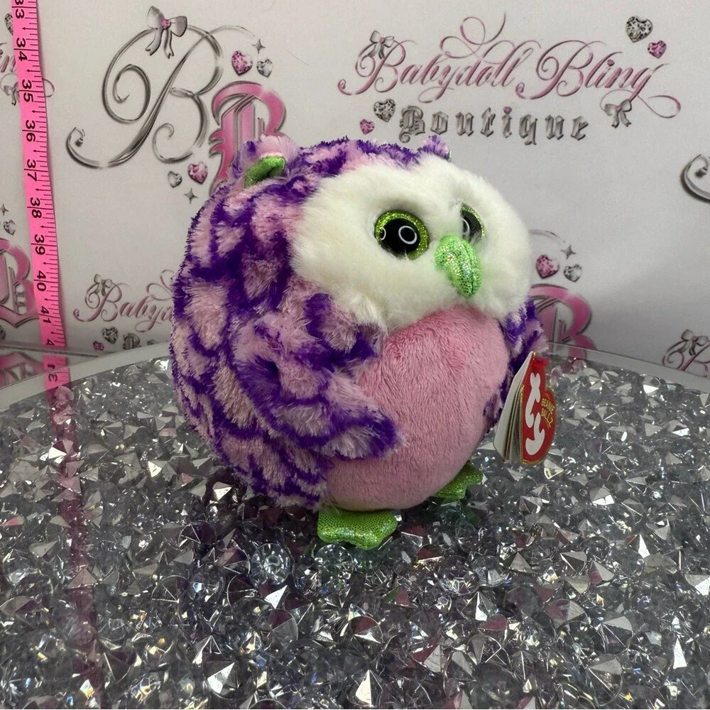 TY Beanie Ballz Purple & Pink Plush Owl round cute Izzy Jan 07 owl 🦉